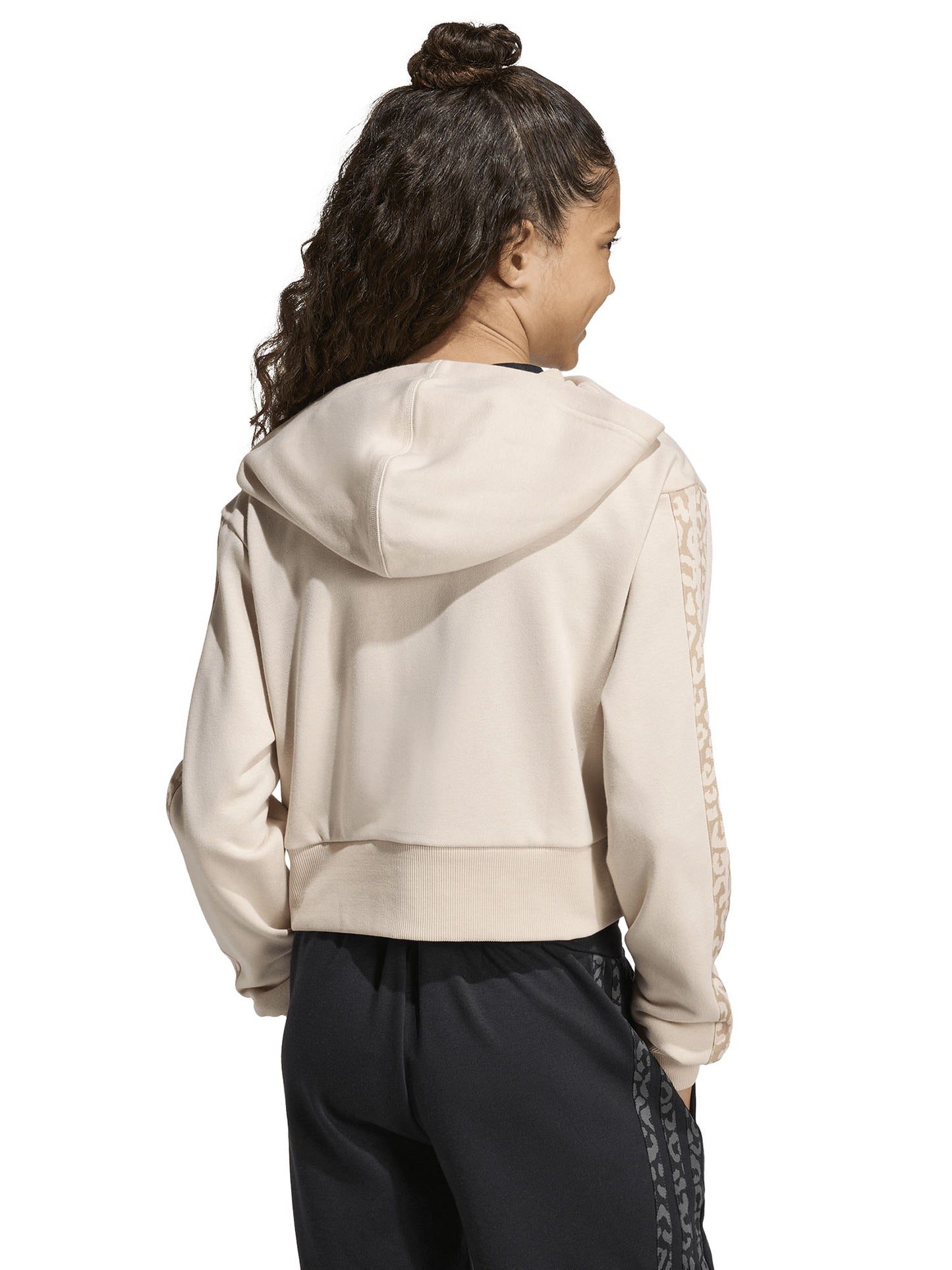 Felpa crop beige con cappuccio e zip per bambina Adidas