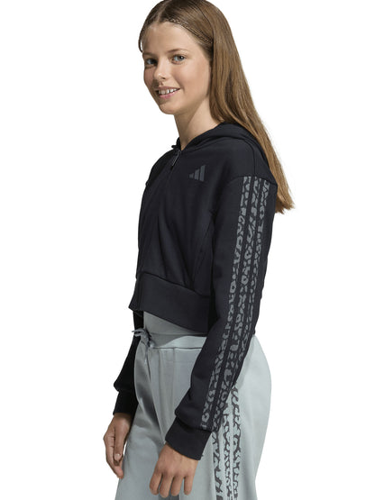 Felpa con cappuccio cropped Adidas 3-Stripes nera da bambina