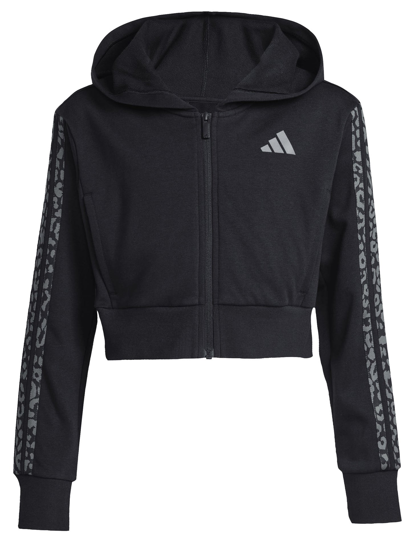 Felpa con cappuccio cropped Adidas 3-Stripes nera da bambina