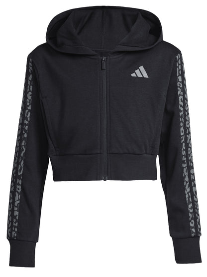Felpa con cappuccio cropped Adidas 3-Stripes nera da bambina