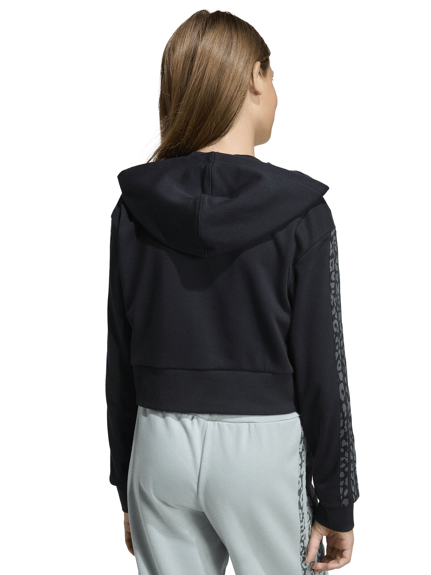 Felpa con cappuccio cropped Adidas 3-Stripes nera da bambina