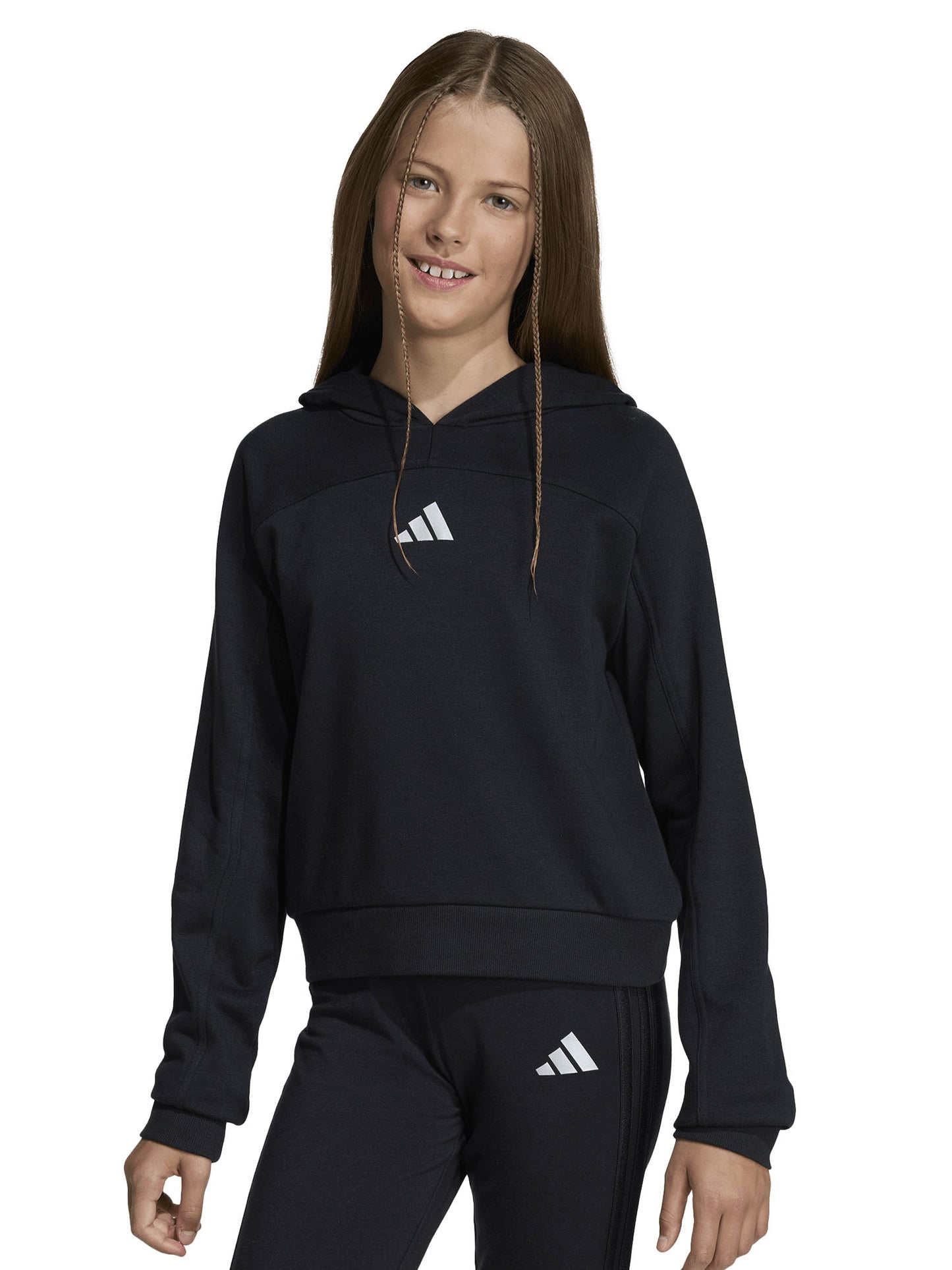 Felpa con cappuccio Adidas regular da bambina in nero