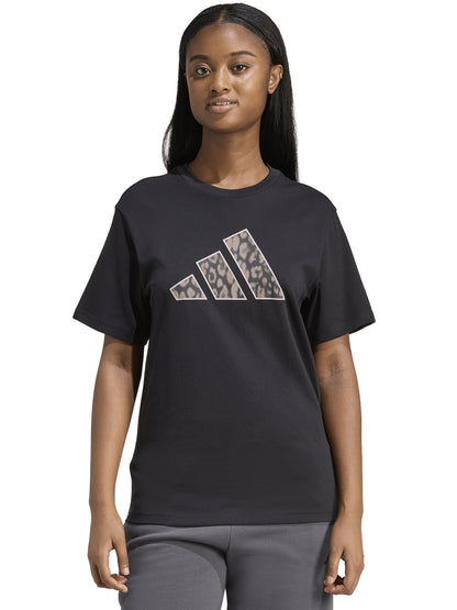 T-shirt Animal Graphic Adidas da donna nera con stampa moderna