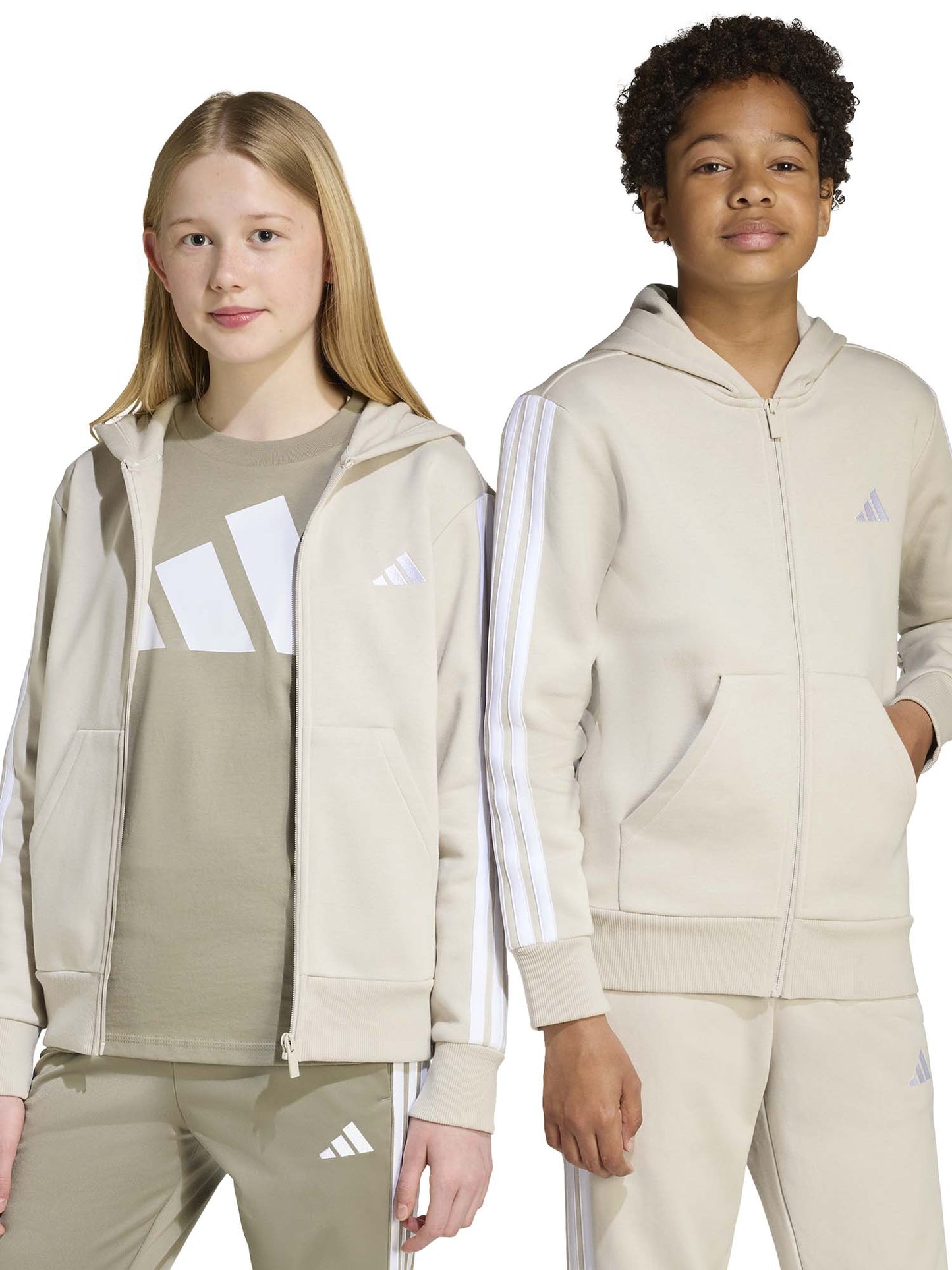 FELPA CON ZIP E CAPPUCCIO ADIDAS JUNIOR UNISEX SABBIA