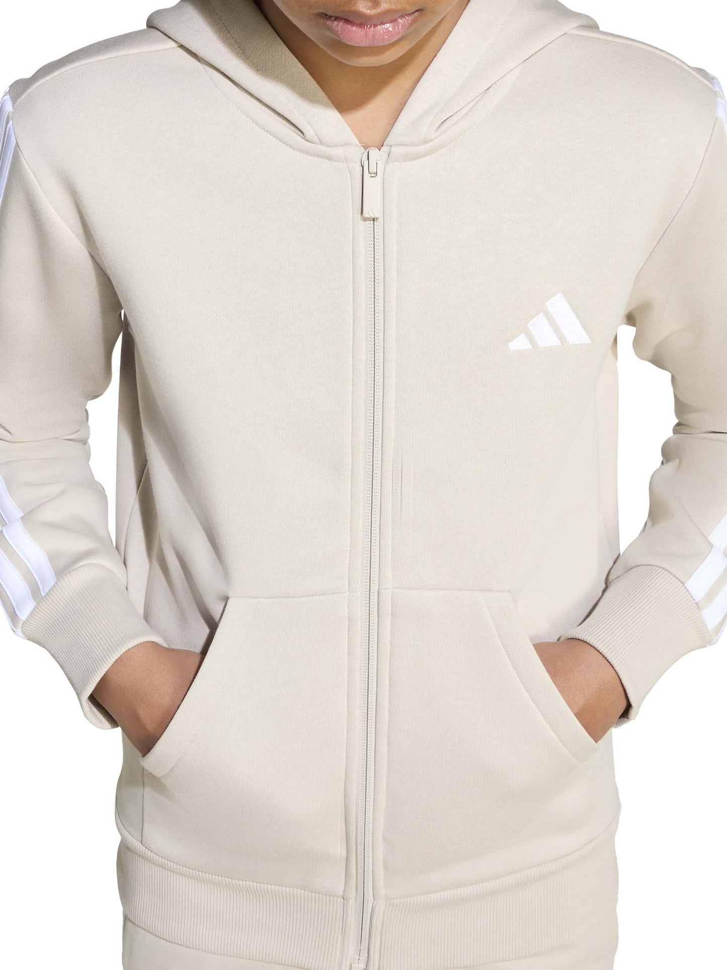 FELPA CON ZIP E CAPPUCCIO ADIDAS JUNIOR UNISEX SABBIA