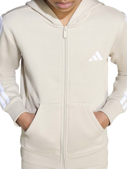 FELPA CON ZIP E CAPPUCCIO ADIDAS JUNIOR UNISEX SABBIA