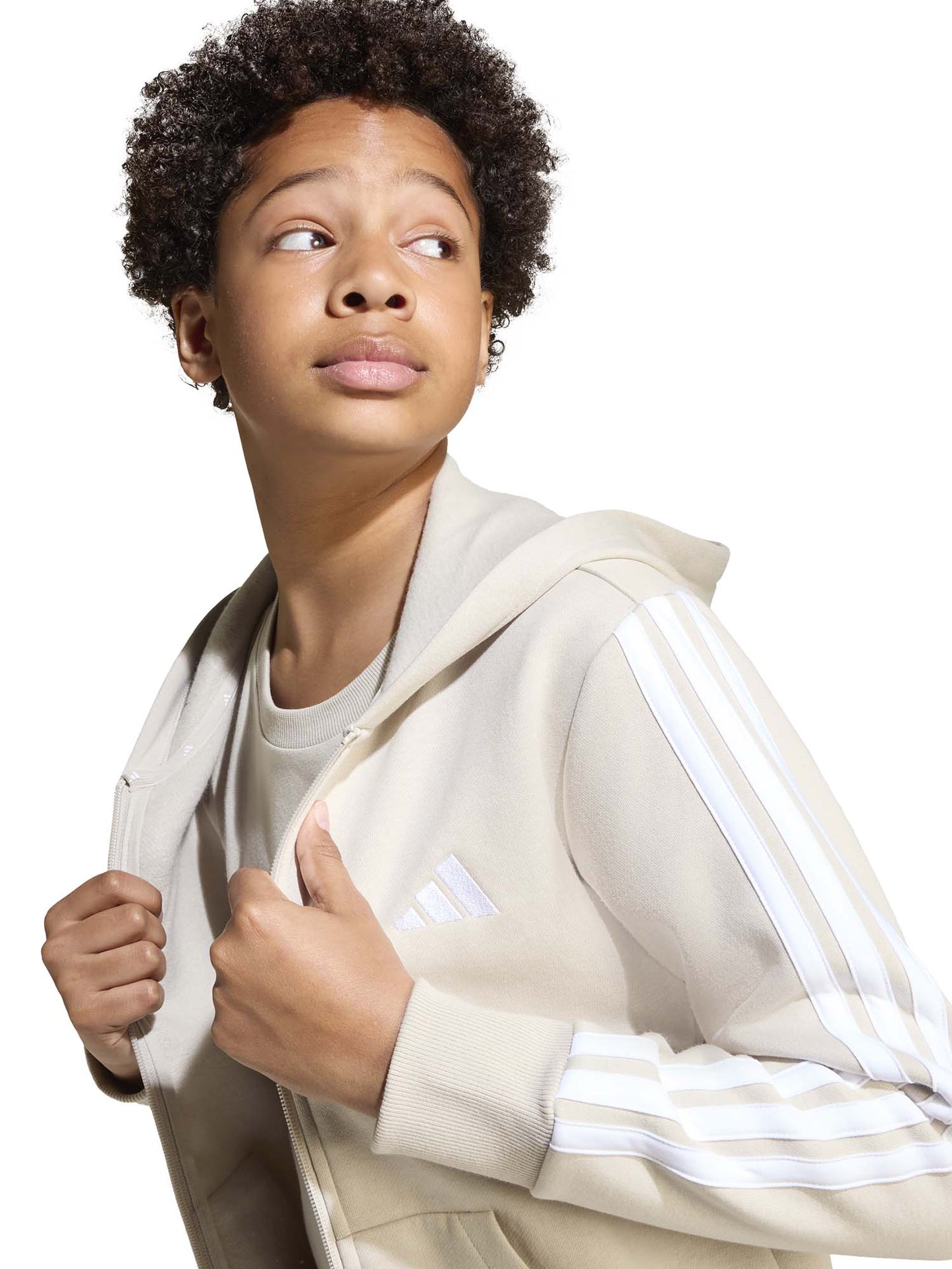 FELPA CON ZIP E CAPPUCCIO ADIDAS JUNIOR UNISEX SABBIA