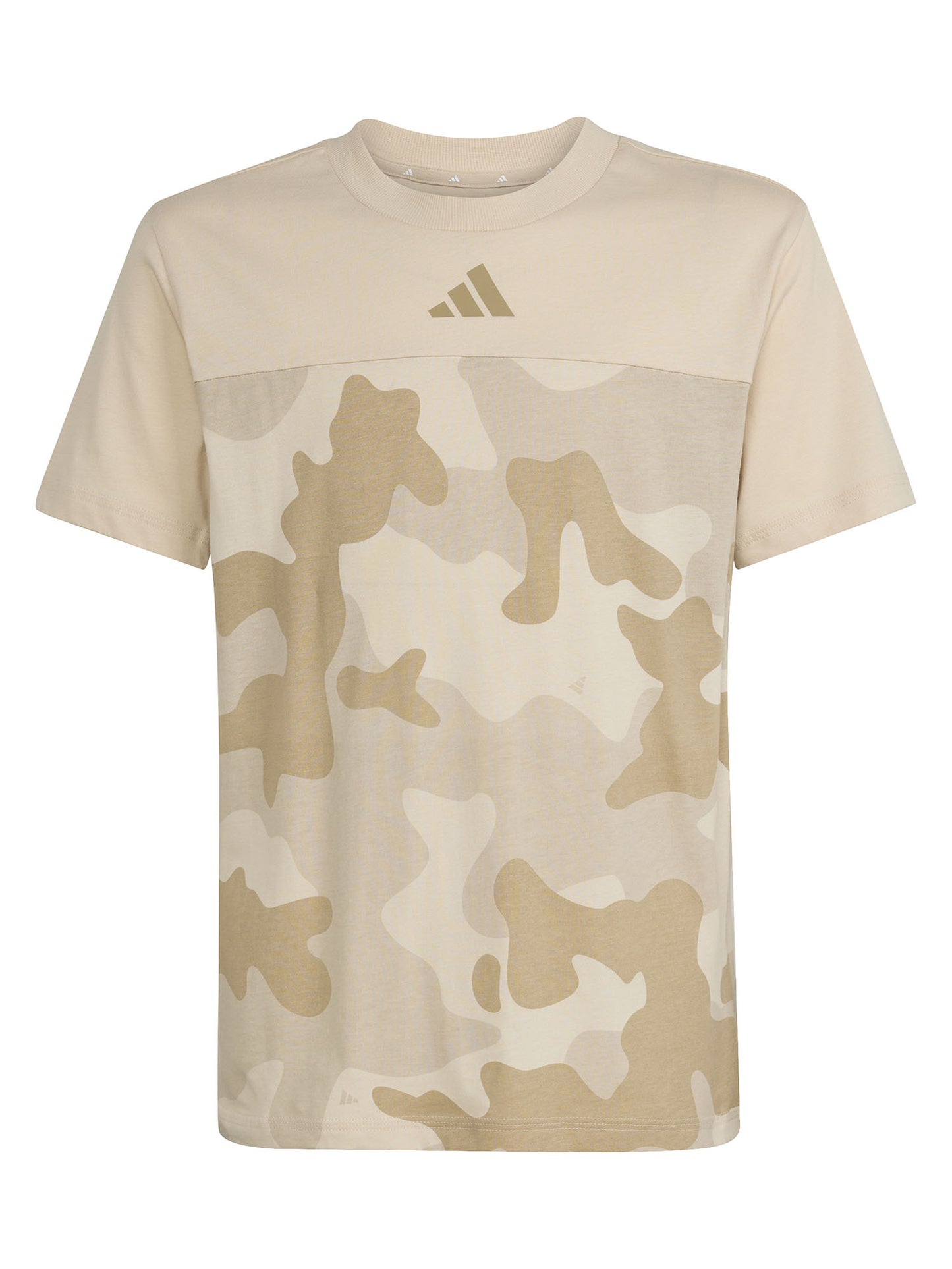 T-shirt bambino Adidas con stampa camouflage beige dal taglio regular