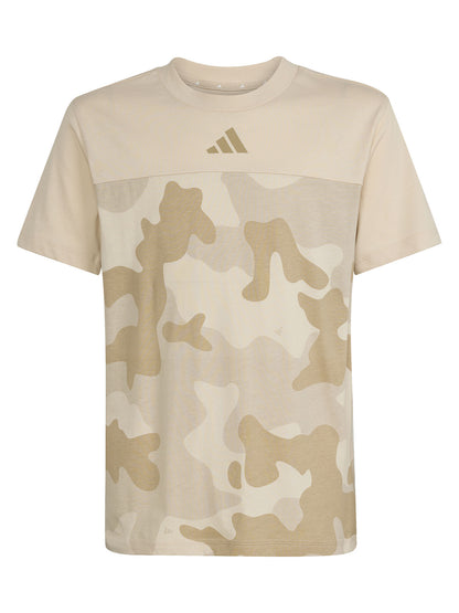 T-shirt bambino Adidas con stampa camouflage beige dal taglio regular