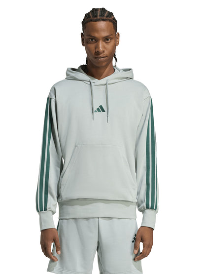 Felpa verde Adidas Full-Touch 3Stripes da uomo con cappuccio