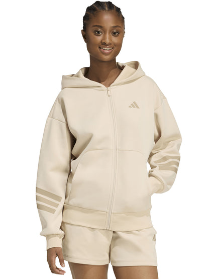 Felpa beige Adidas Future Icons 3-Stripes con cappuccio da donna