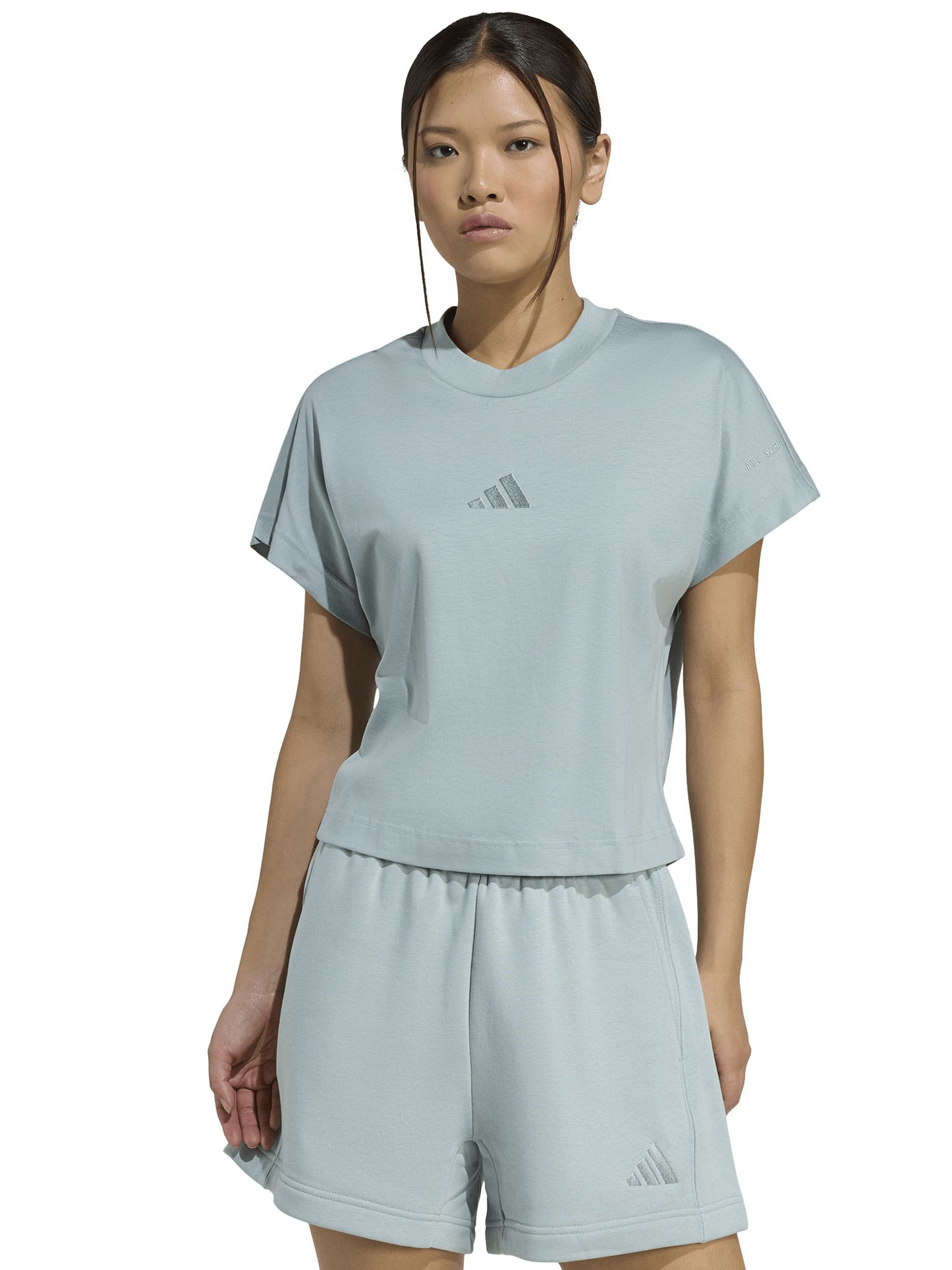 T-shirt crop adidas All SZN donna in cotone verde salvia