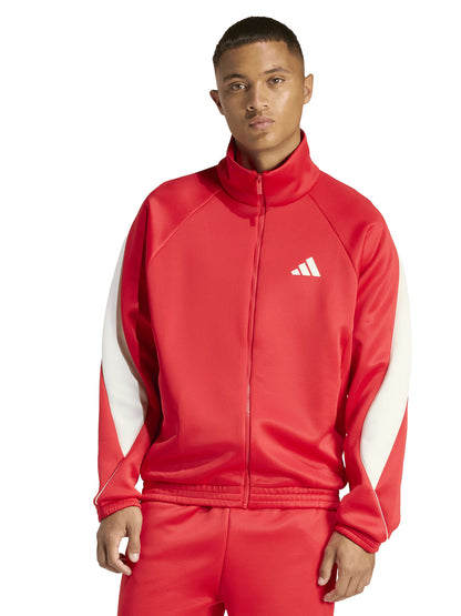 Felpa Adidas Stadium da uomo rossa con zip e tasche laterali