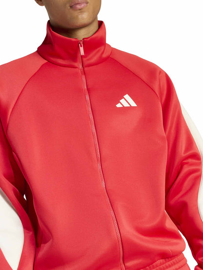 Felpa Adidas Stadium da uomo rossa con zip e tasche laterali