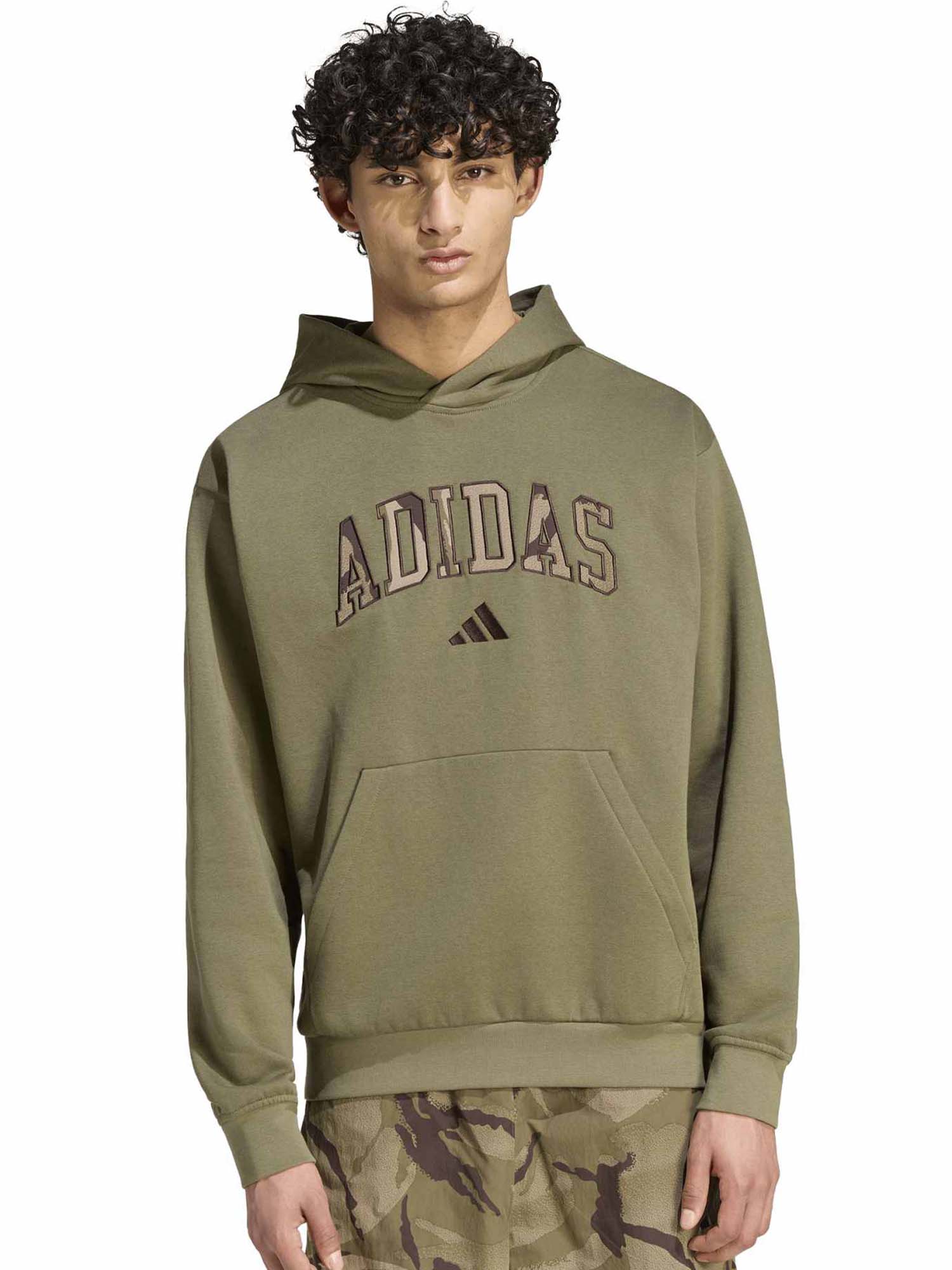 Felpa uomo Adidas Seasonal Essentials Camo verde mimetica