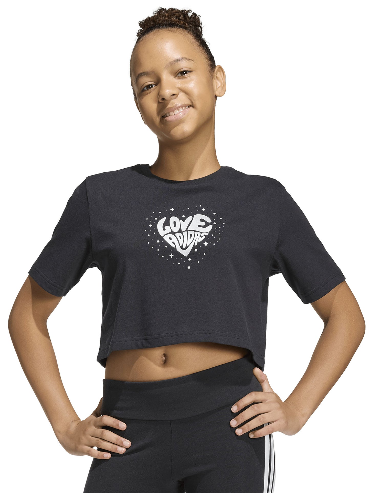 T-SHIRT NERA ADIDAS CROP CON LOGO GLAMOUR DA BAMBINA
