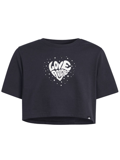 T-SHIRT NERA ADIDAS CROP CON LOGO GLAMOUR DA BAMBINA