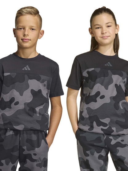 T-shirt adidas junior bimbo/a con stampa camouflage nera