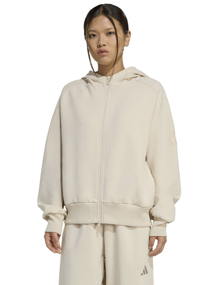 Felpa con cappuccio e zip Soft Lux da donna beige