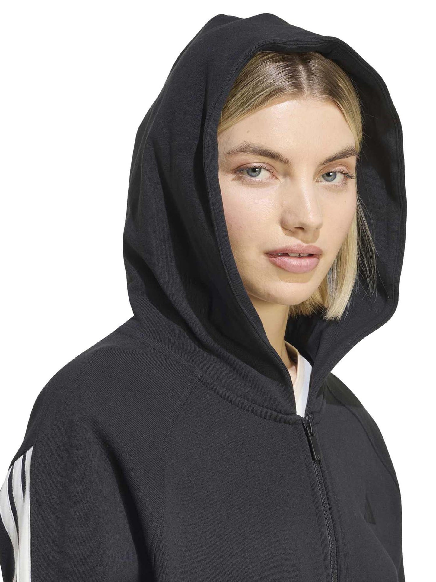Adidas Kit 3-Stripes Full Zip Hoodie, felpa da donna nera