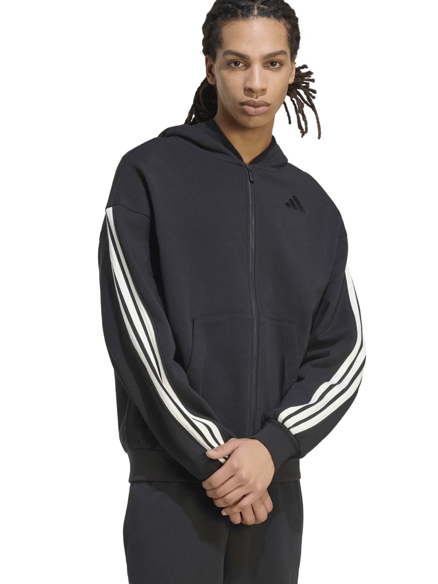 Adidas Kit 3-Stripes Full-Zip, felpa da uomo nera