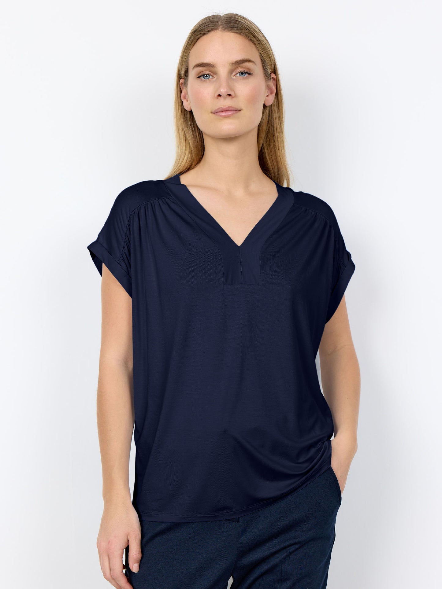 T-shirt Marica blu con scollo a V da donna Soya Concept