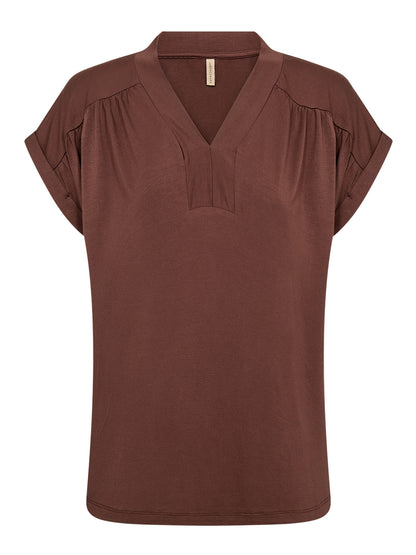 Soyaconcept Marica, t-shirt marrone da donna con scollo a V