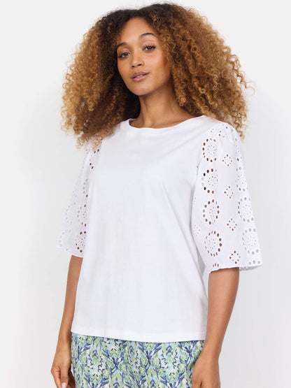 T-shirt bianca Soya Concept da donna con ricami delicati