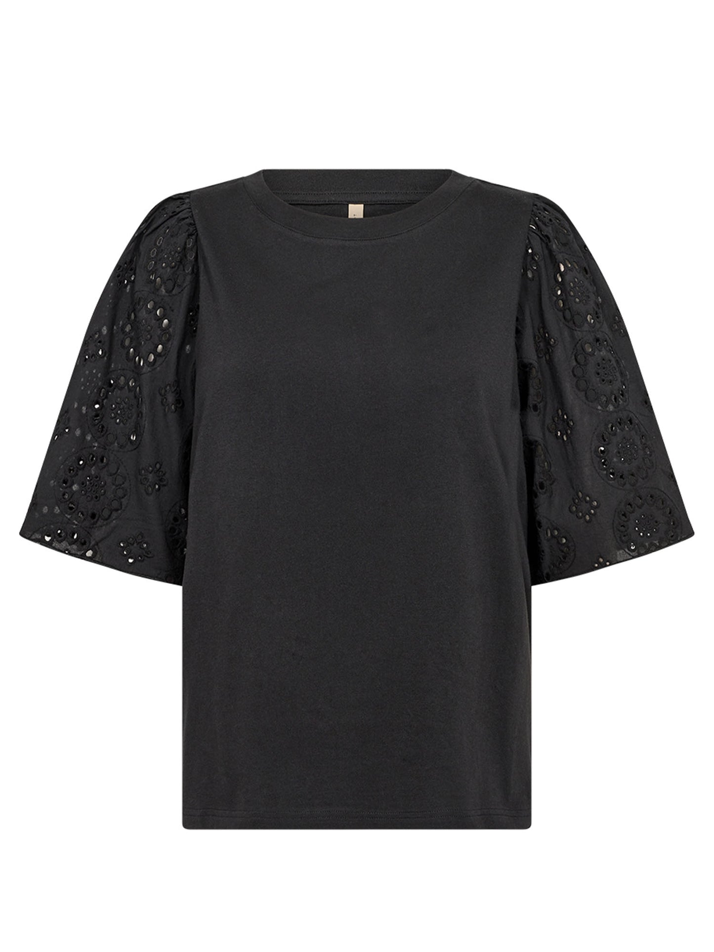 T-shirt nera da donna Soyaconcept in cotone con ricami raffinati