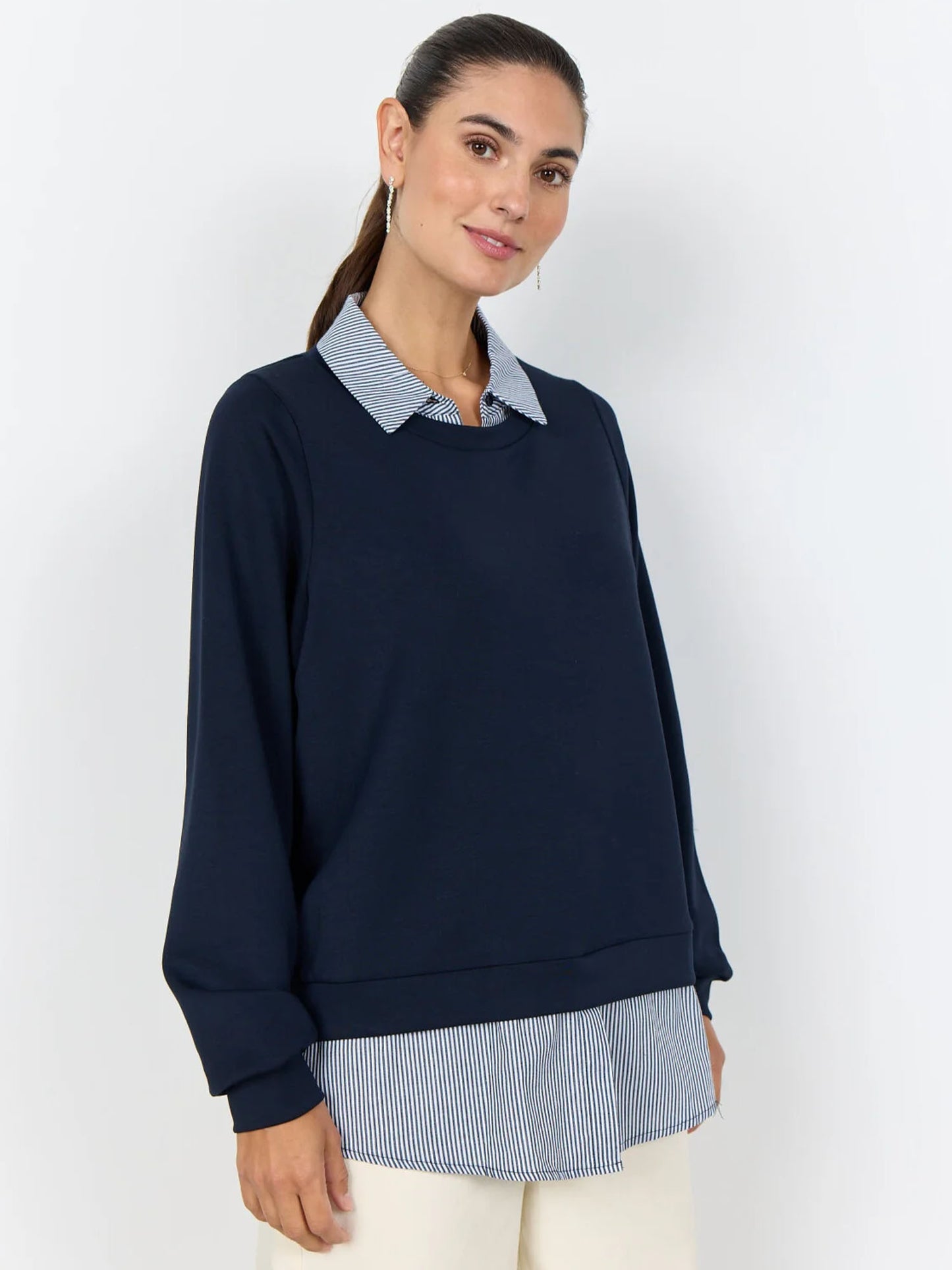 Felpa con camicia blu SoyaConcept da donna con colletto a righe