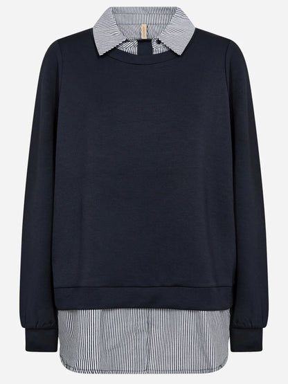 Felpa con camicia blu SoyaConcept da donna con colletto a righe