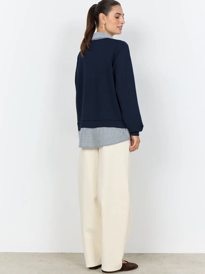 Felpa con camicia blu SoyaConcept da donna con colletto a righe