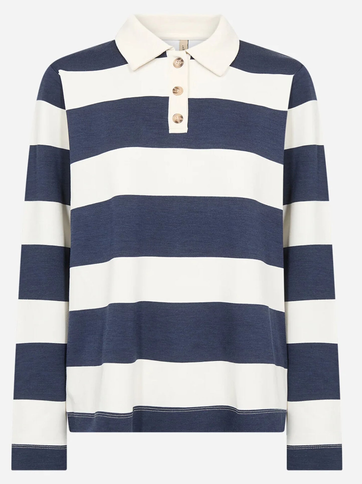 Polo a righe panna e blu a maniche lunghe da donna Soya Concept