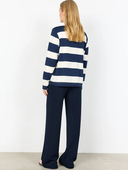 Polo a righe panna e blu a maniche lunghe da donna Soya Concept