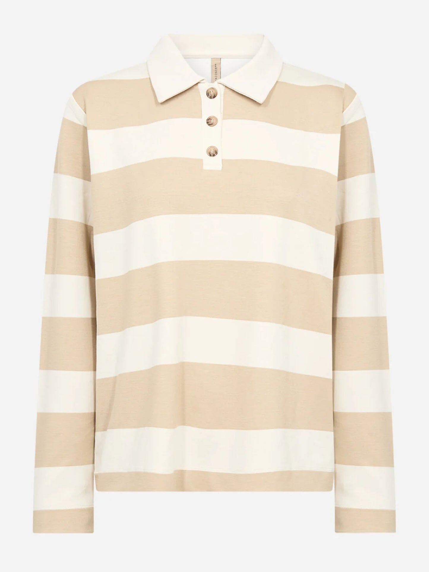 Polo donna a maniche lunghe a righe panna e beige Soyaconcept