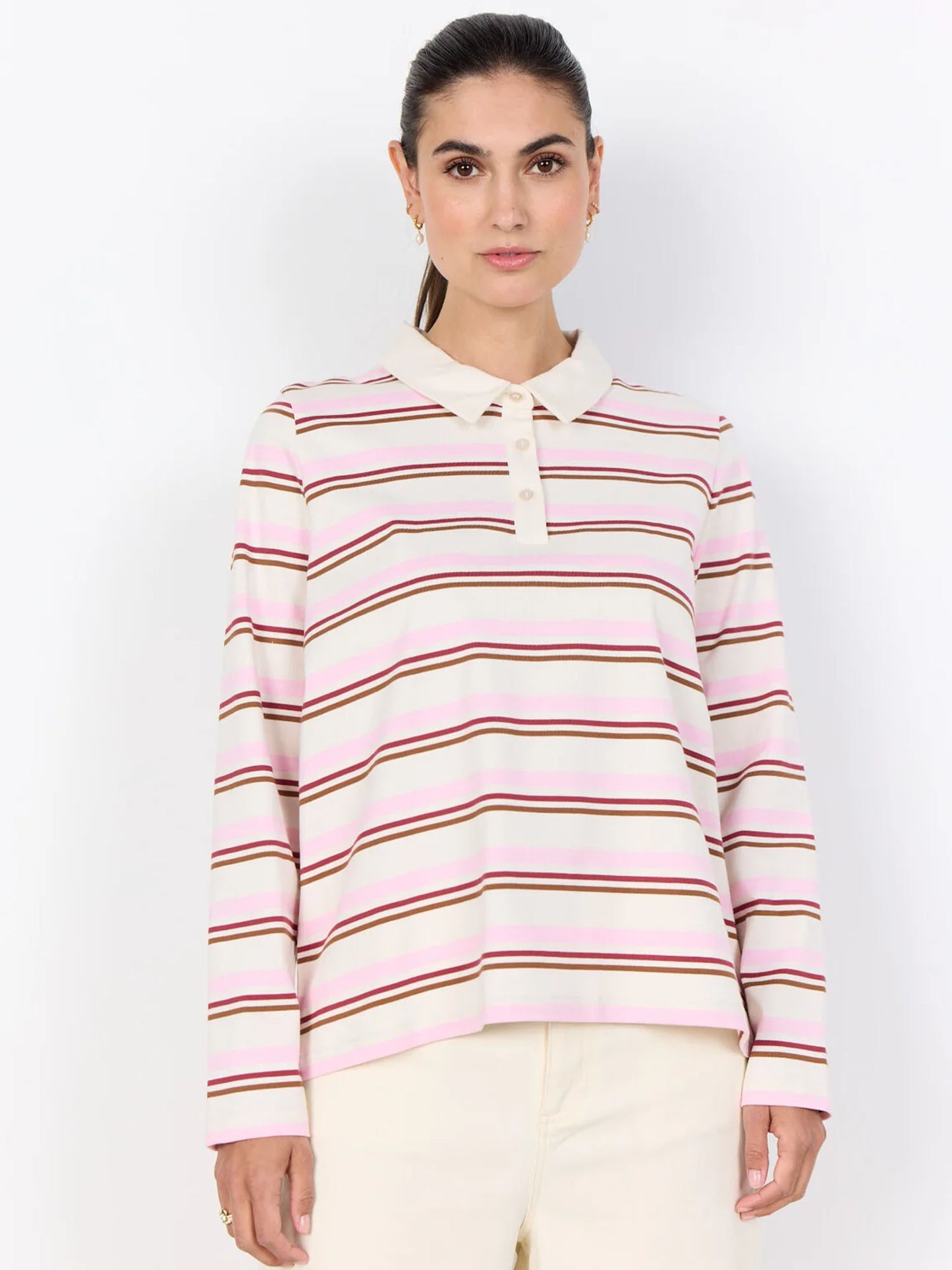 Polo maniche lunghe rosa a righe Soya Concept da donna