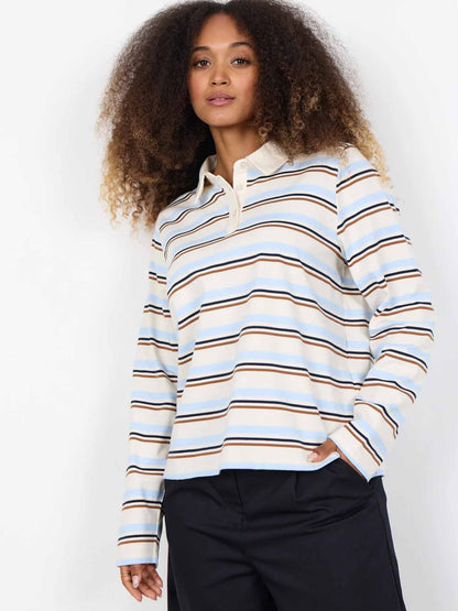 Polo a maniche lunghe panna a righe da donna Soyaconcept