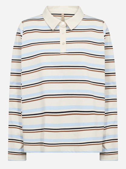 Polo a maniche lunghe panna a righe da donna Soyaconcept