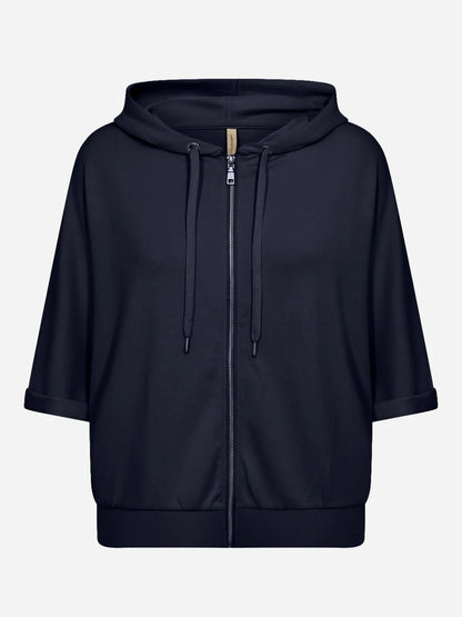 Felpa donna Soya Concept blu con cappuccio e zip