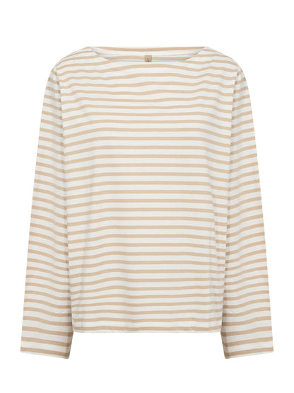 Soyaconcept t-shirt a maniche lunghe a righe beige da donna