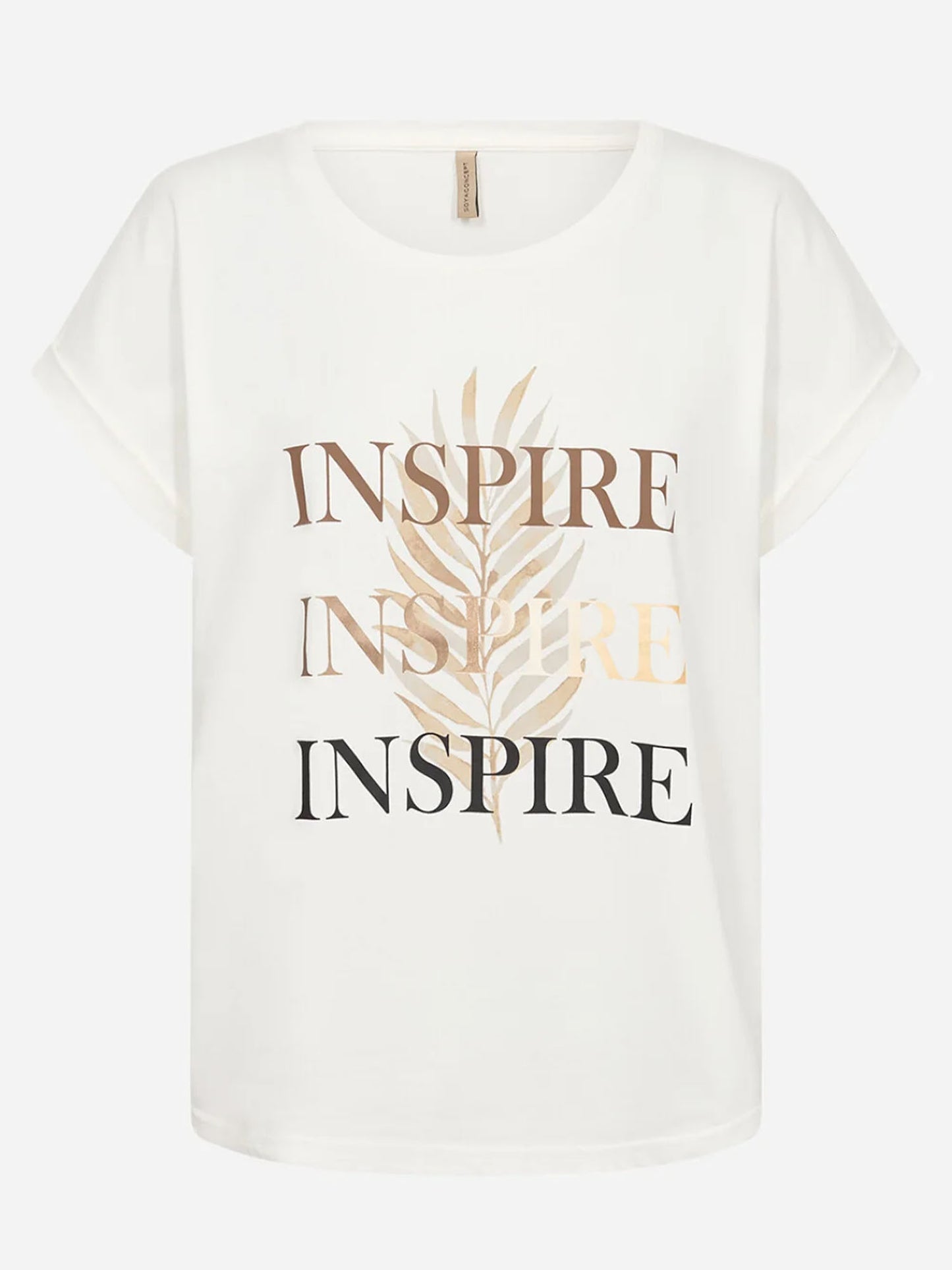 T-shirt donna Soya Concept beige con stampa e scollo rotondo
