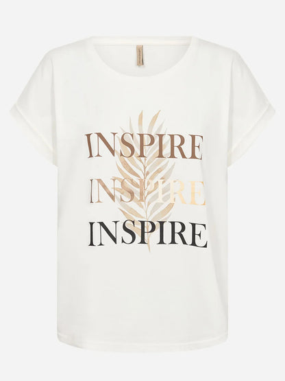 T-shirt donna Soya Concept beige con stampa e scollo rotondo