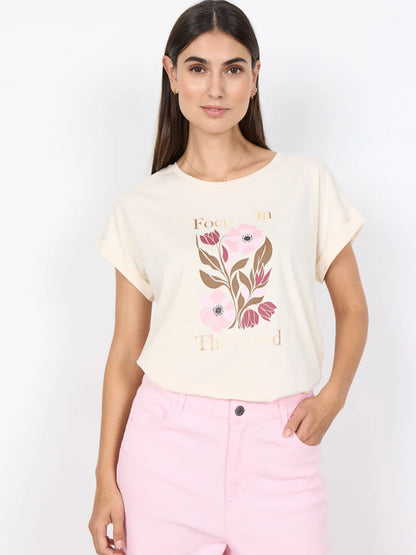 T-shirt rosa da donna Soya Concept con stampa e scollo rotondo
