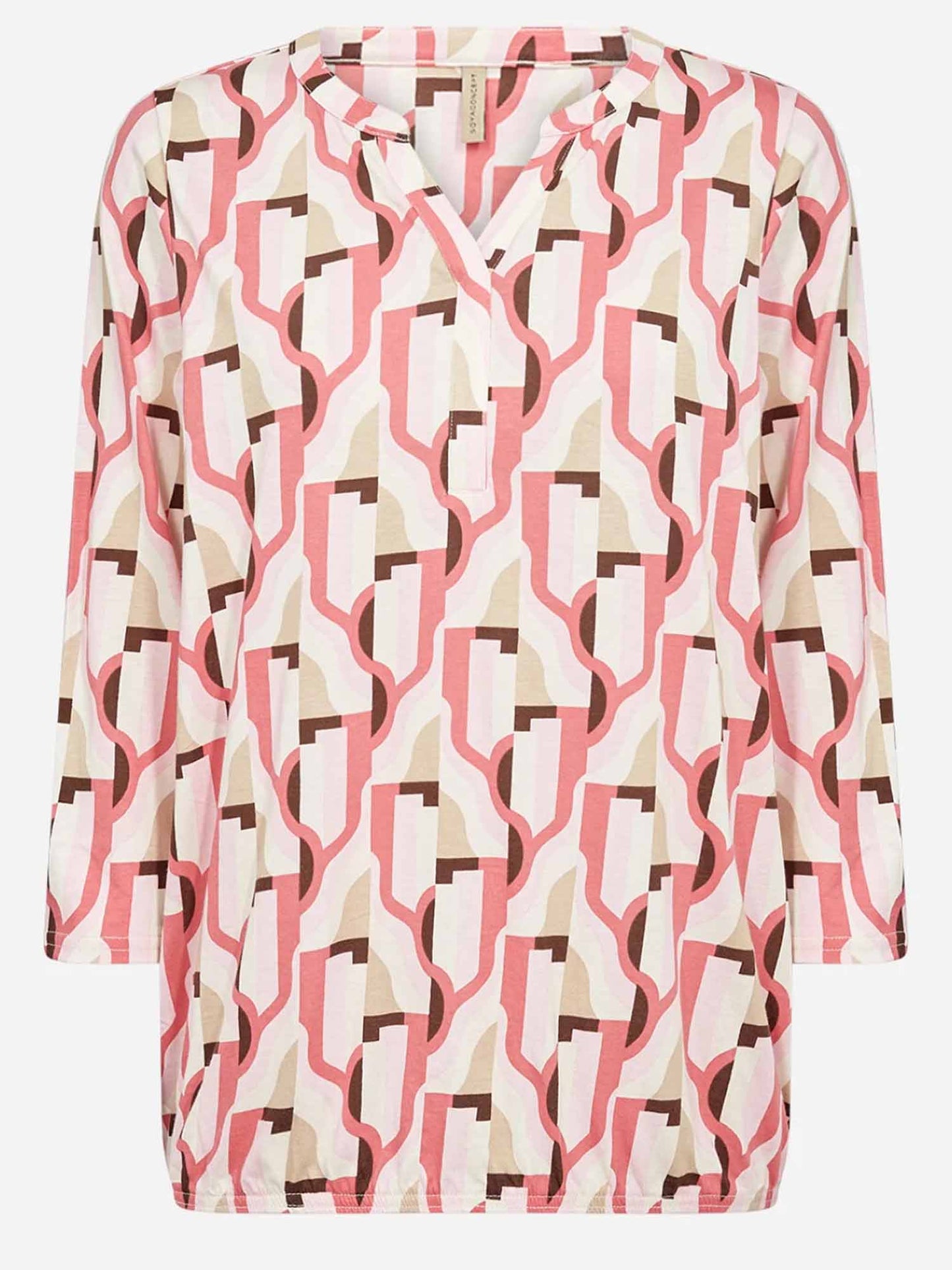 Blusa da donna SoyaConcept rosa con collo a V e motivo geometrico