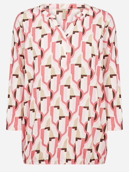 Blusa da donna SoyaConcept rosa con collo a V e motivo geometrico