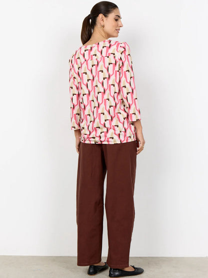Blusa da donna SoyaConcept rosa con collo a V e motivo geometrico