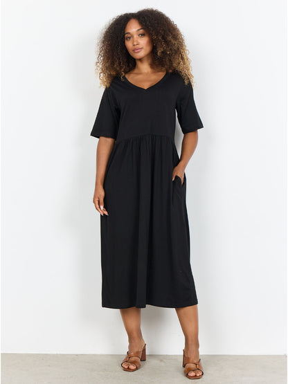 Soyaconcept vestito midi in cotone nero da donna