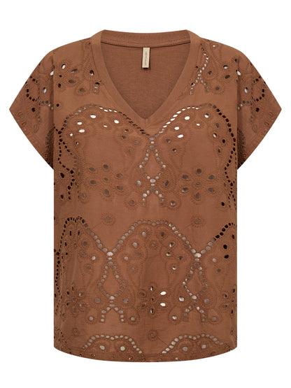 T-shirt donna Soyaconcept in marrone dal design essenziale