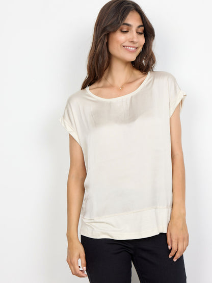 T-shirt donna SoyaConcept in viscosa riciclata beige con scollo rotondo