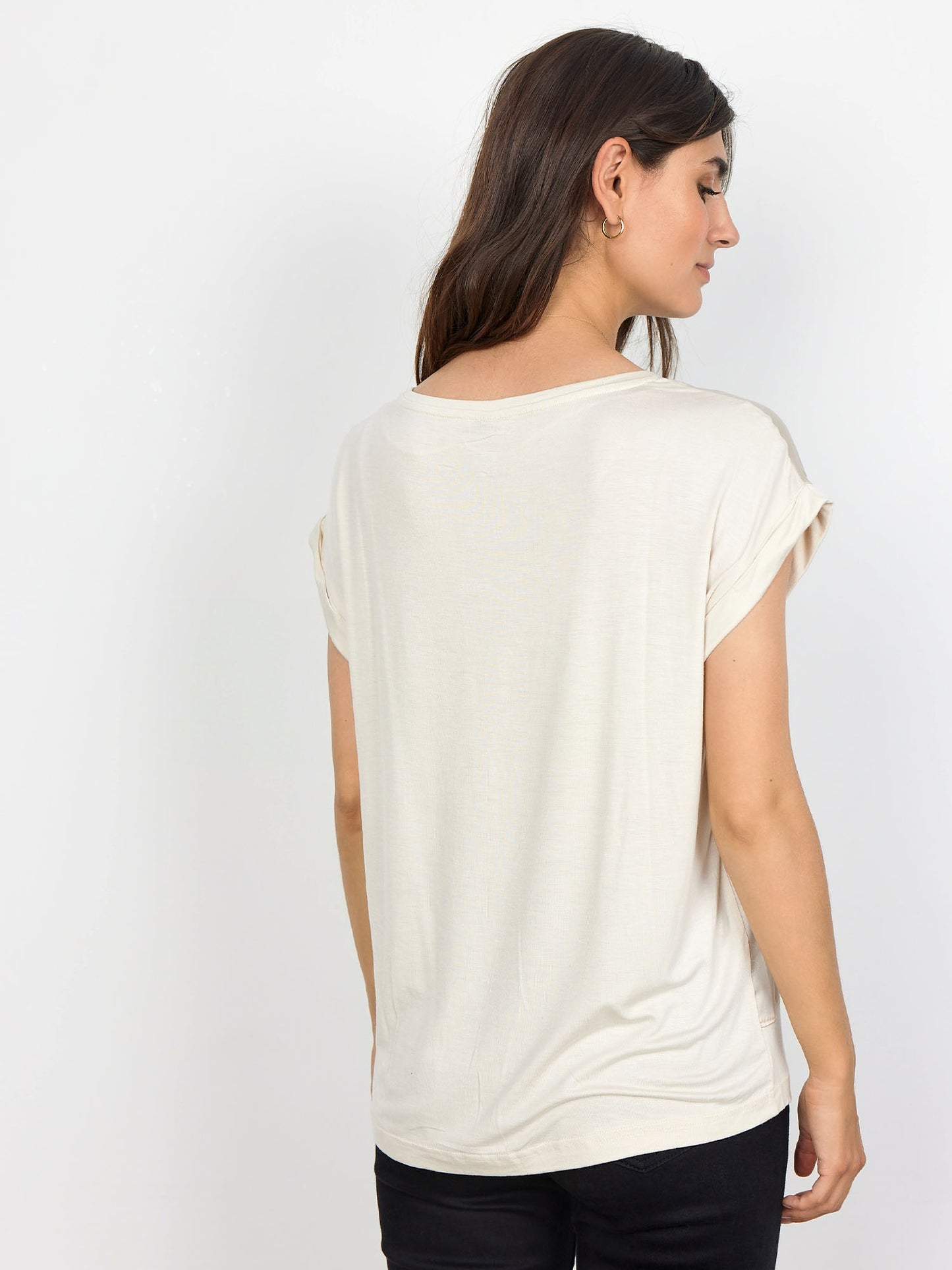 T-shirt donna SoyaConcept in viscosa riciclata beige con scollo rotondo